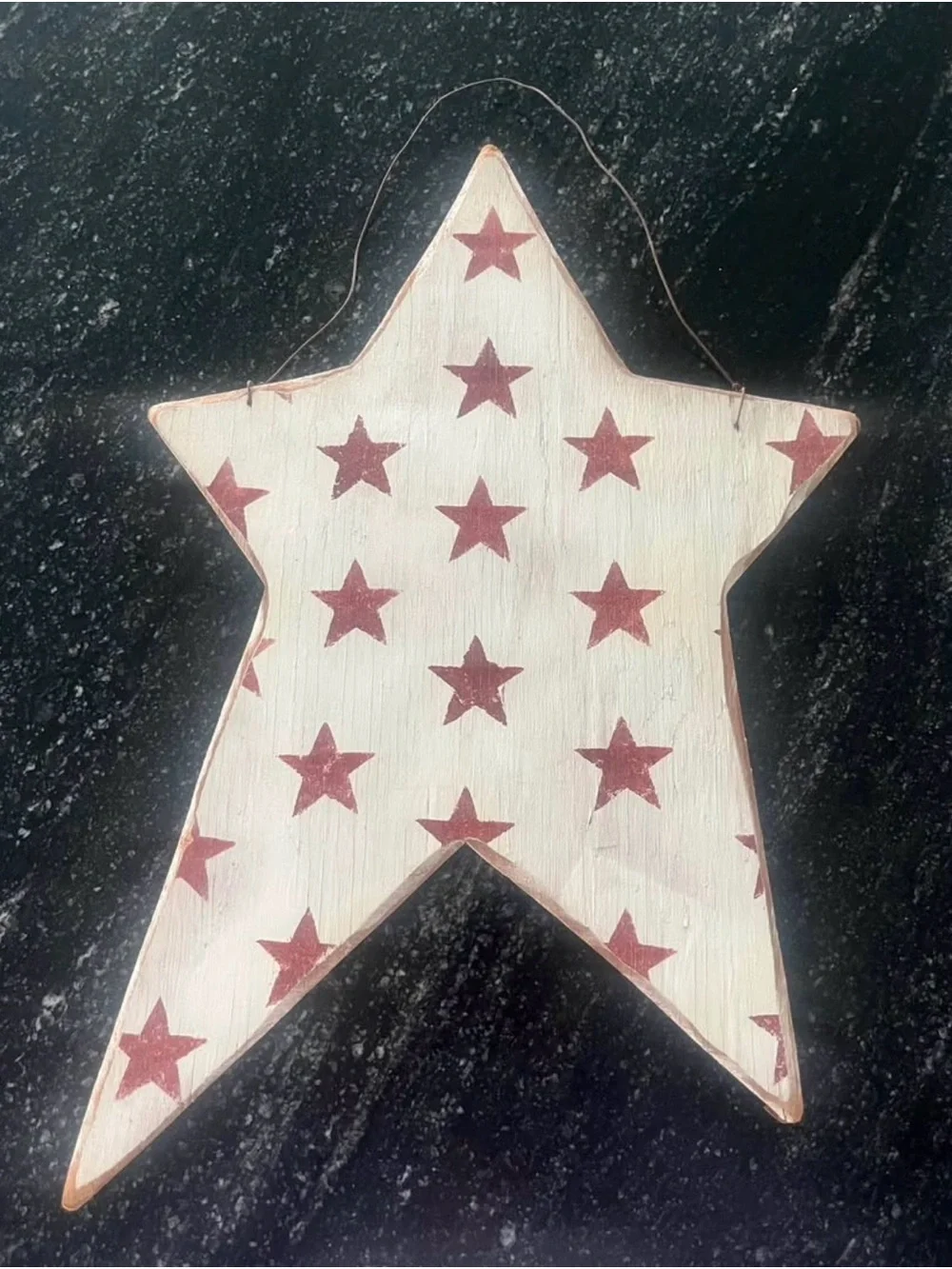 Wooden Star Wall Hanging with Red Stars